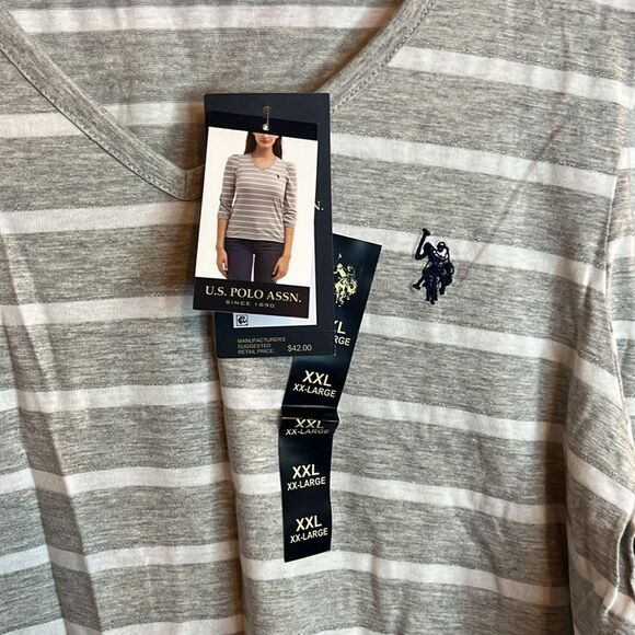U.S. POLO ASSN LIGHT GREY WITH SILVER GLITTER STRIPES SHIRT SIZE XXL NWT - Picture 2 of 8